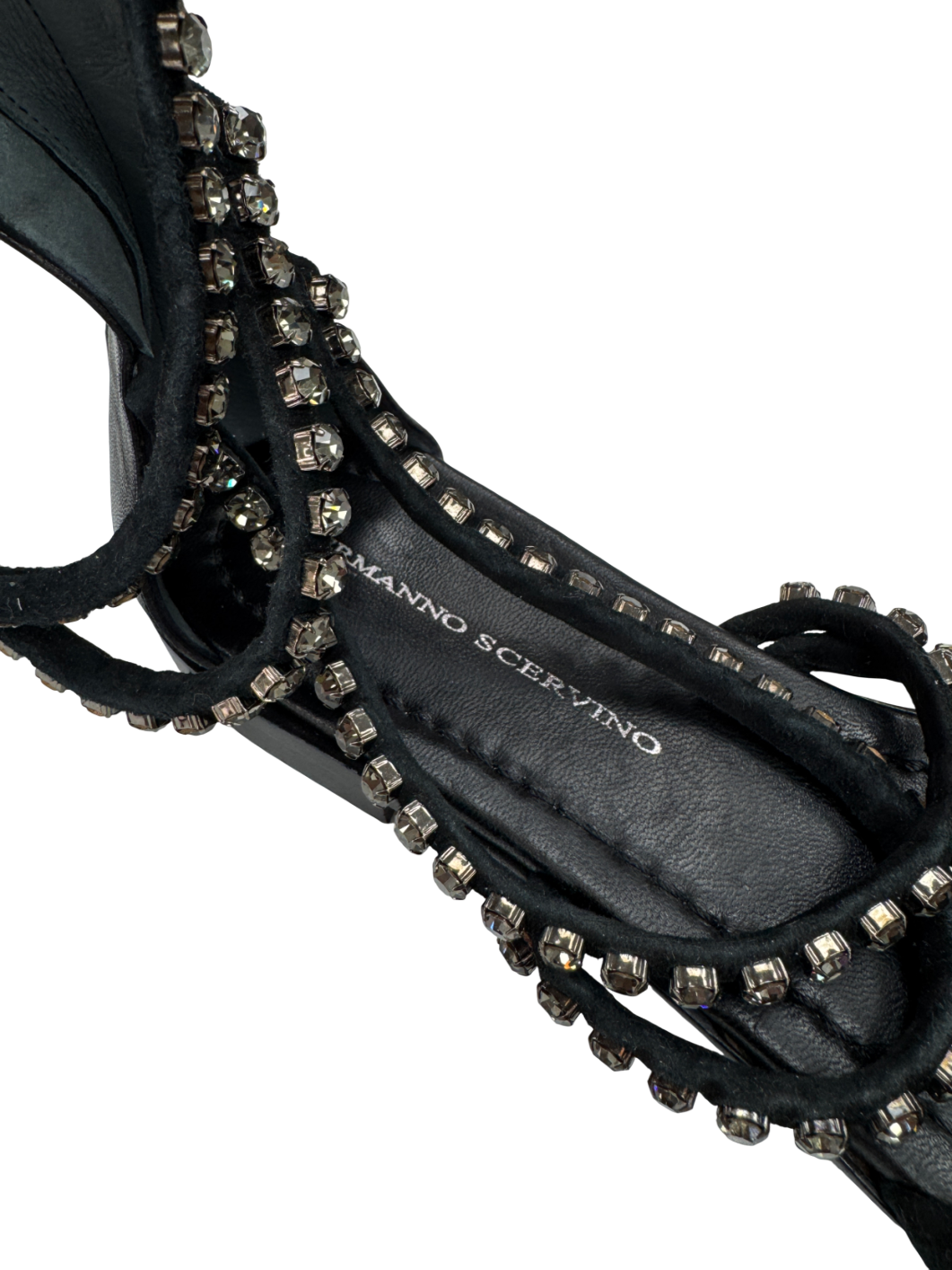 Ermano Scervino Black Leather Crystal Embellished Gladiator Sandals UK 7 EU 40 👠