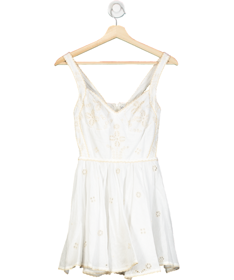 Charo Ruiz Ibiza White Zinca Shirred Broderie Anglaise Cotton-blend Mini Dress UK XS
