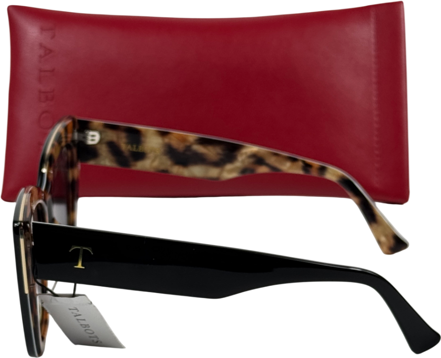 TALBOTS Black Tanya Colorblock Leopard Sunglasses In Case One Size