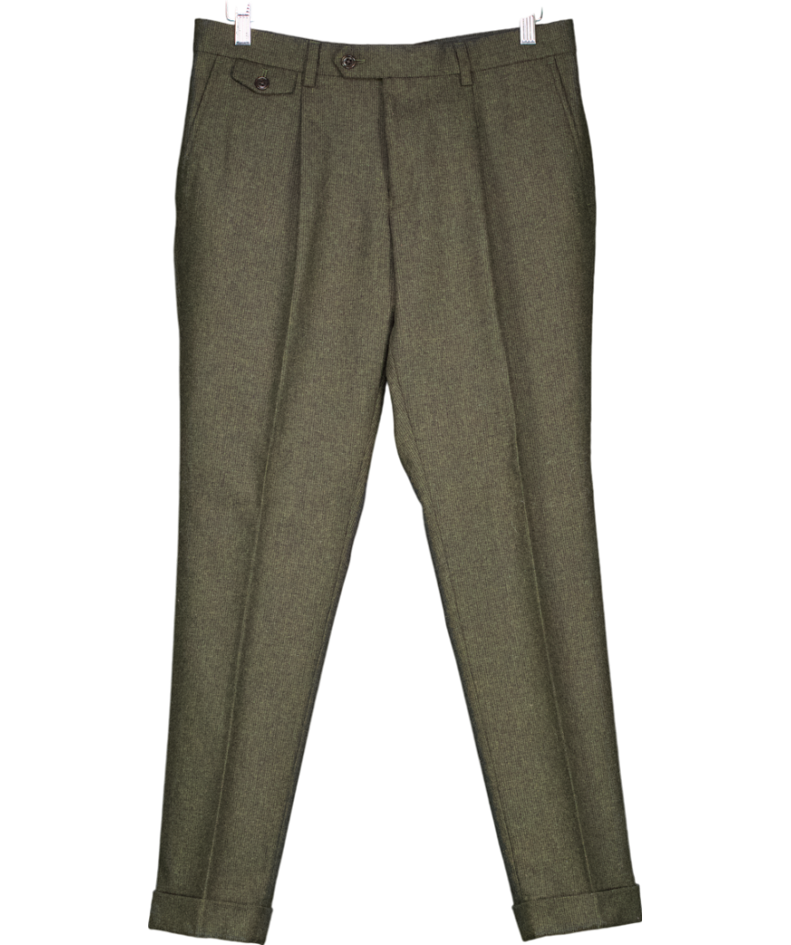 joules Green Slim Fit Texture Wool Suit Trousers L29 W32