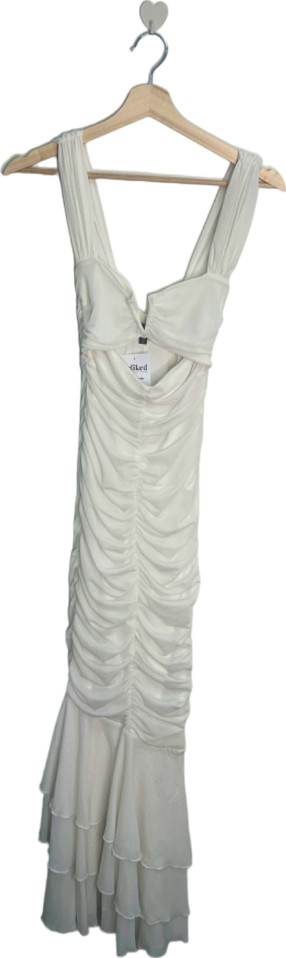 Michael Costello White Ruched Bodycon Dress UK 4