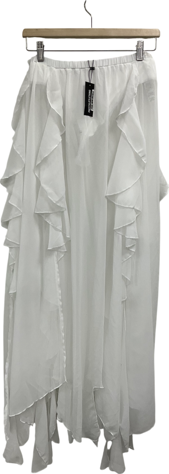 PrettyLittleThing White Chiffon Ruffle Maxi Skirt UK 10