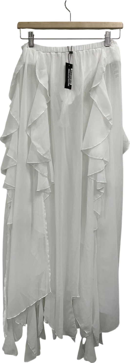 PrettyLittleThing White Chiffon Ruffle Maxi Skirt UK 10