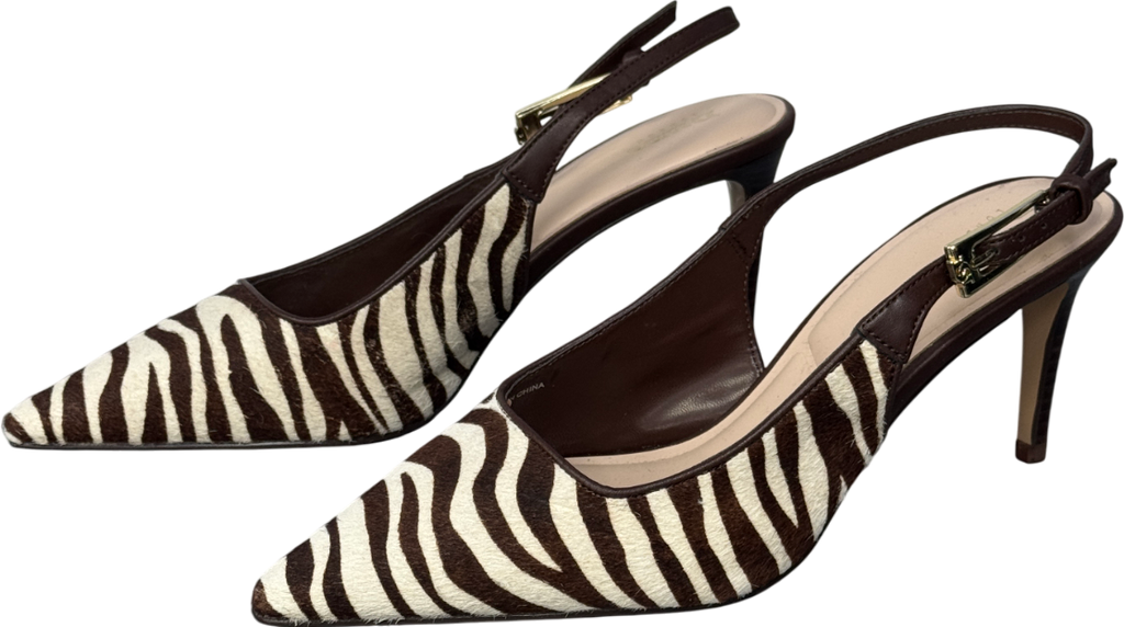 DUNE LONDON Brown Closed Leather Zebra Pointed Slingback Courts, Brown/cream UK 7 EU 40 👠