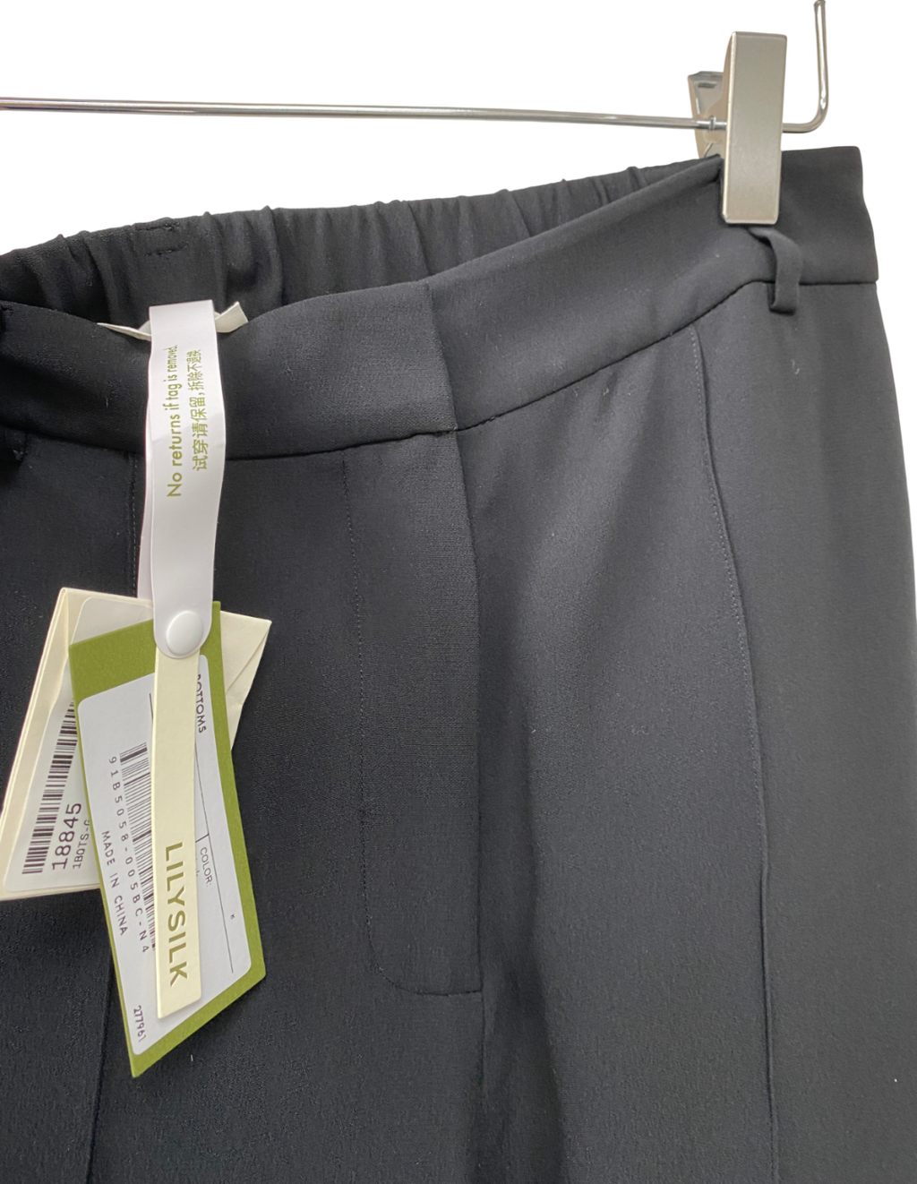 Lily Silk Black Silk Straight Leg Trousers With Side Slit UK 8