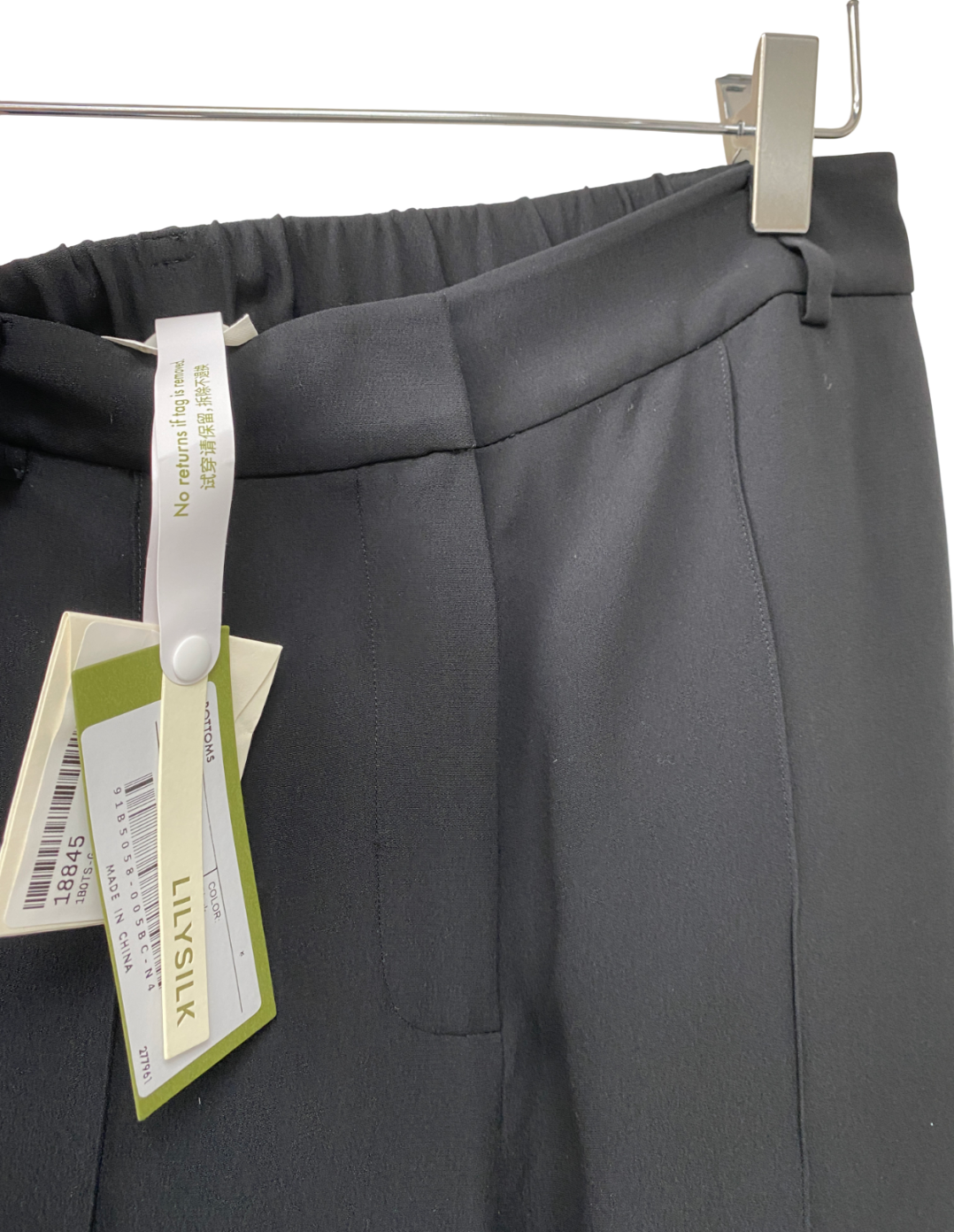 Lily Silk Black Silk Straight Leg Trousers With Side Slit UK 8