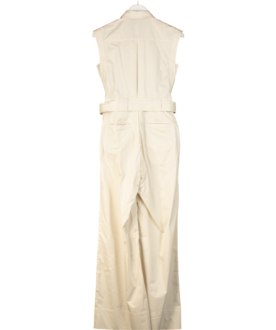 Karen Millen Beige Cotton Sateen Utility Top Stitch Detail Woven Jumpsuit UK 6