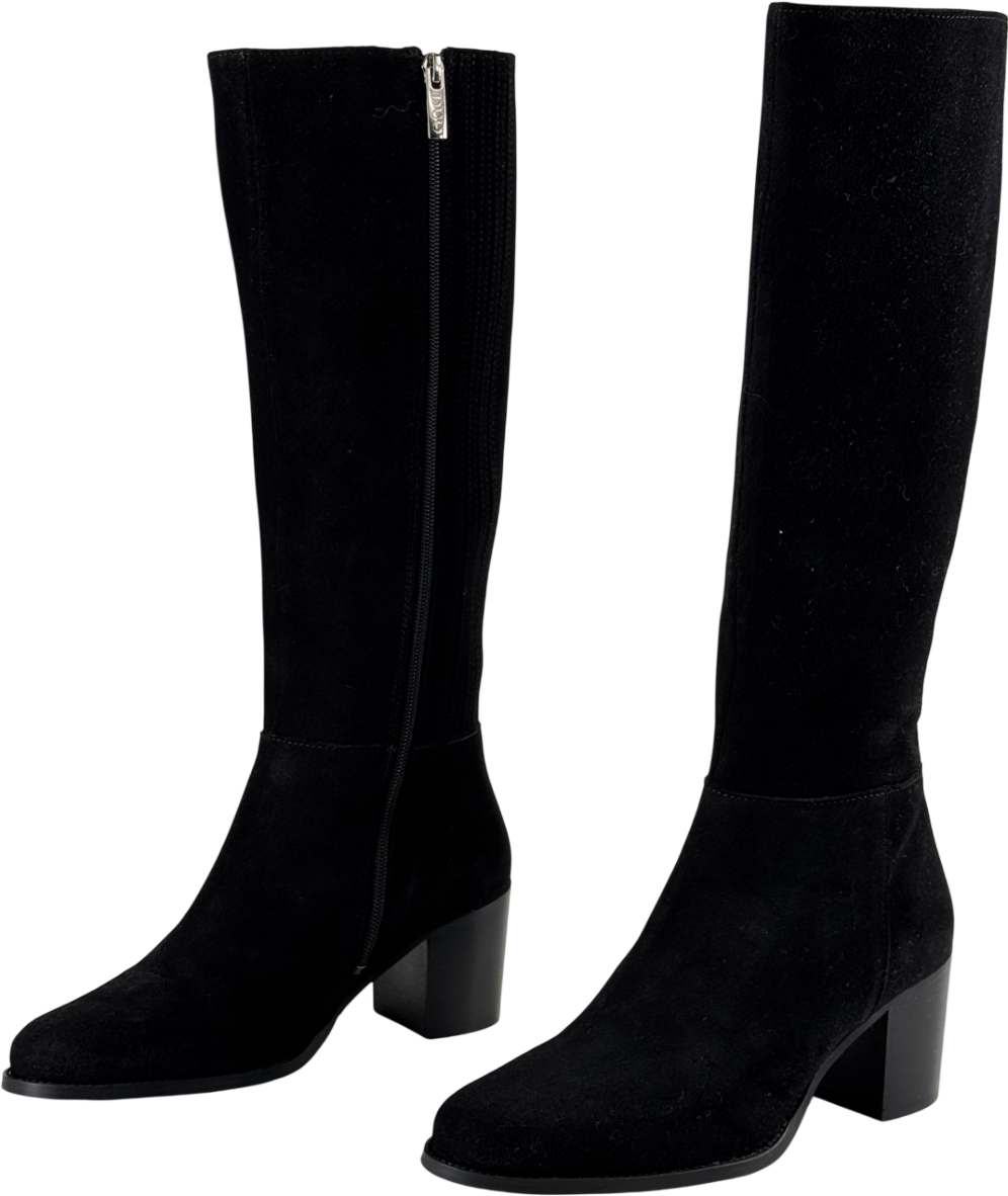 DUO BOOTS Knee High Boots In Black Suede - Narrow Calf UK 6 EU 39 👠