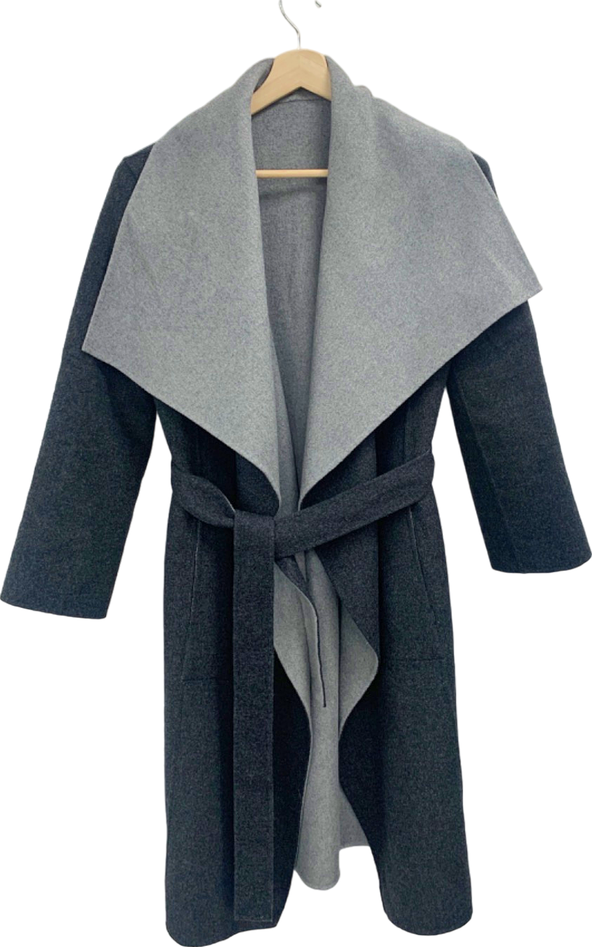 Hobbs Grey and Dark Grey Belted Coat UK S