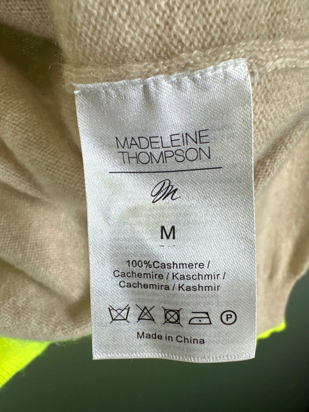 Madeleine Thompson Beige Neon Trim Cashmere Jumper UK M