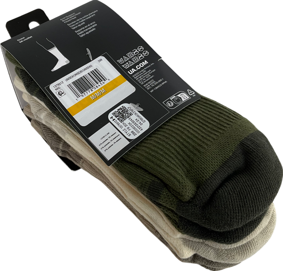 Under Armour Multicoloured Unisex Ua Performance Tech 3-pack Crew Socks One Size