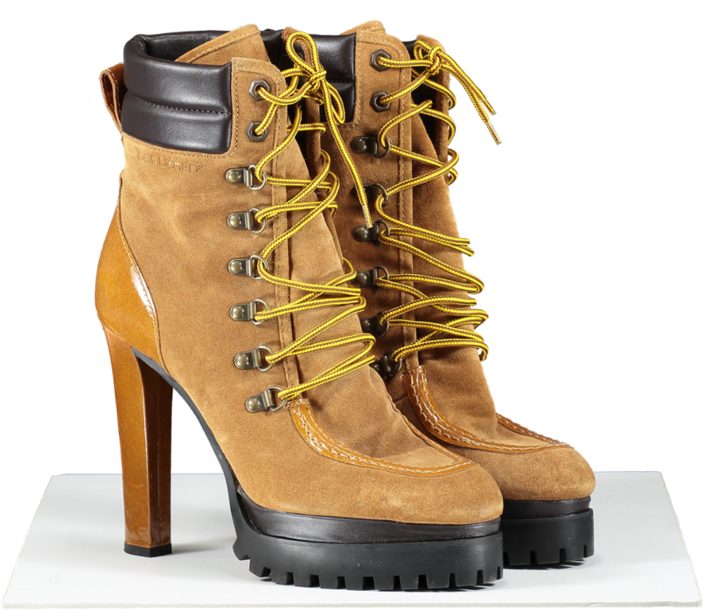 DSQUARED2 Brown Timberland Style Lace Up Heels UK 8 EU 41 👠
