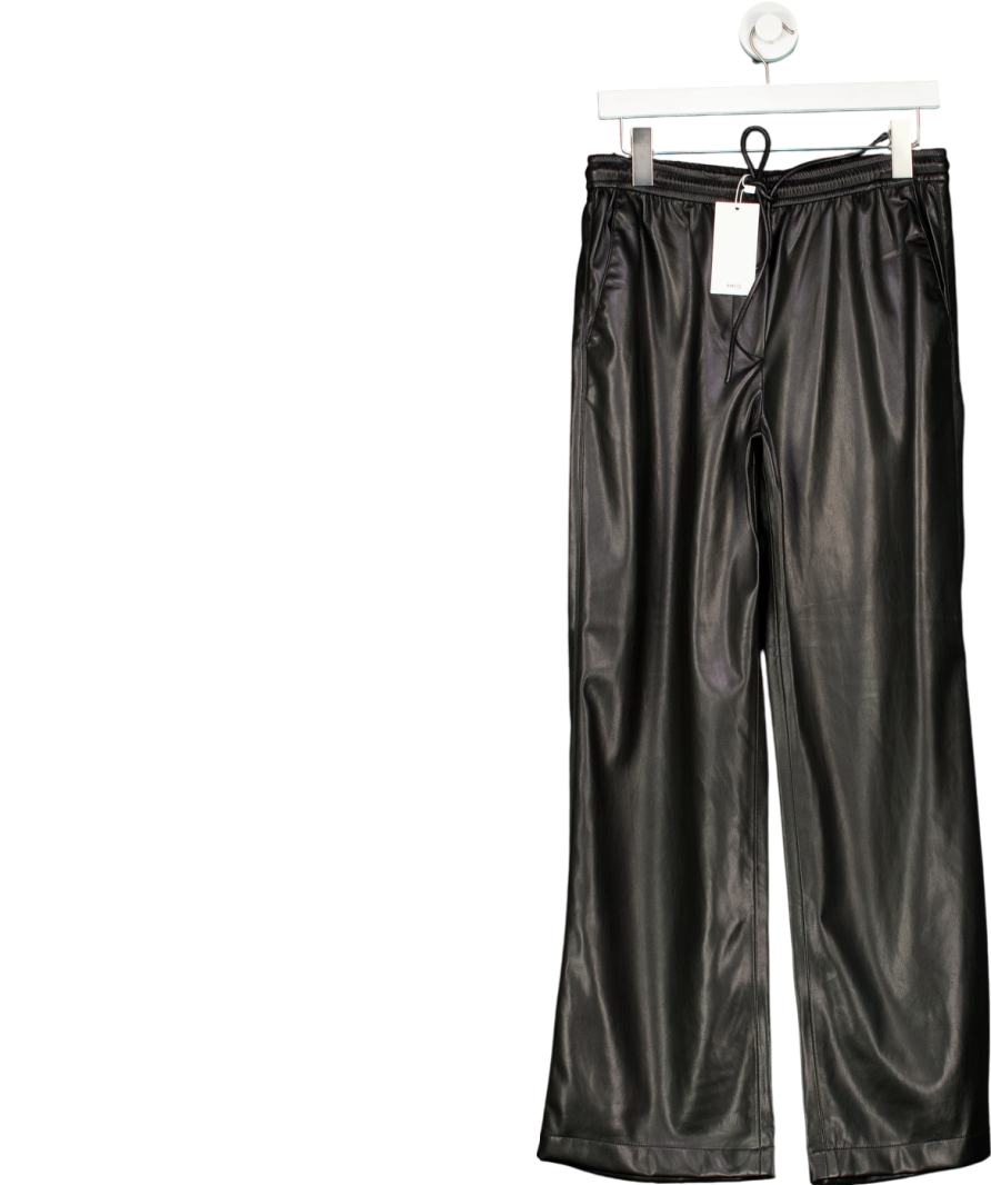 MANGO Black Leather-effect Elastic Waist Trousers UK M