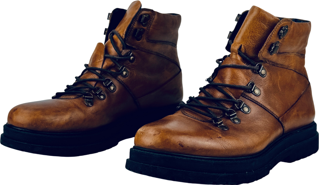 GOODWIN SMITH Tan Brown Luxury Italian Leather Lace Up Boots UK 10 EU 44 👞