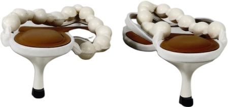 Charles & Keith White Leather Beaded Thong Kitten Heels - Chalk UK 4 EU 37