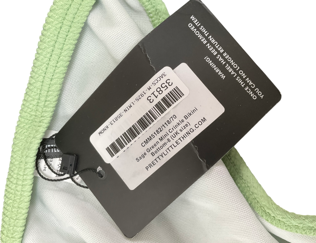 PrettyLittleThing Sage Green Mini Crinkle Tanga Bikini Bottoms UK 8