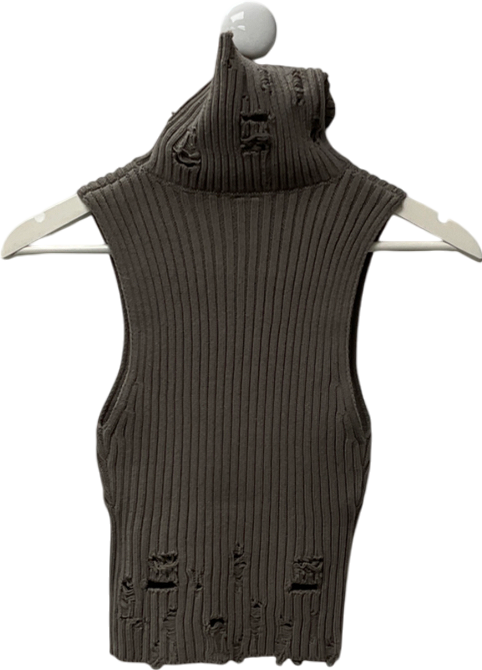 Urban Outfitters Brown Danielle Distressed Funnel Tank Top UK XS