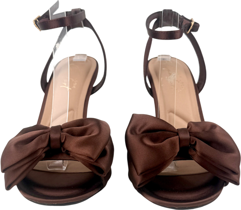New Look Brown Satin Bow Front Stiletto Sandals UK 4 EU 37 👠
