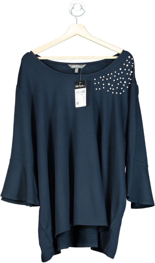 Ulla Popken Navy Blue Embellished Boat Neck Top UK XXL