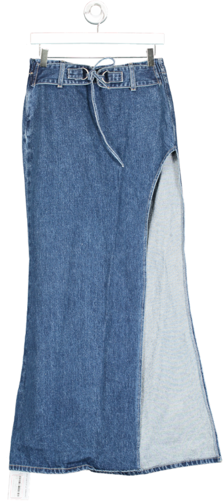 Meshki Blue Denim Maxi Skirt With Split UK XS