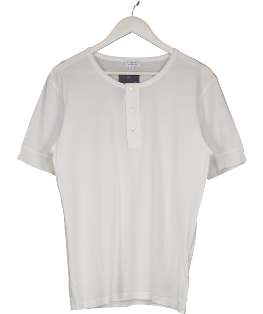 Sunspel White 3-button T-shirt UK M
