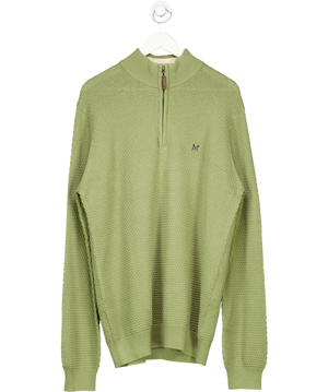 Crew Clothing Artichoke Green Organic Cotton Half Zip Logo Jumper UK S