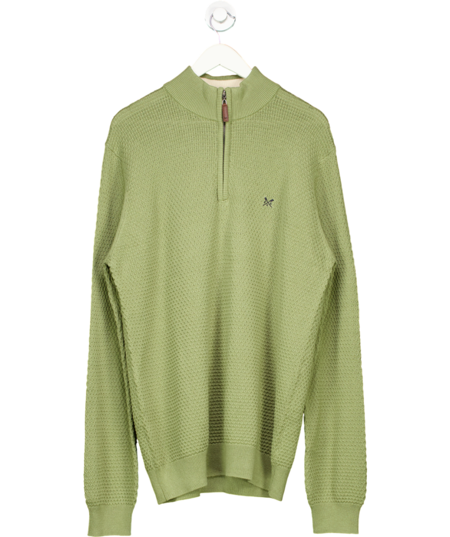 Crew Clothing Artichoke Green Organic Cotton Half Zip Logo Jumper UK S