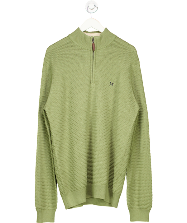 Crew Clothing Artichoke Green Organic Cotton Half Zip Logo Jumper UK S