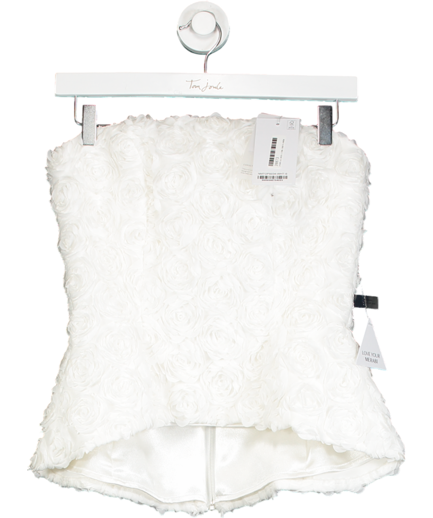 NADINE MERABI Phoebe White 3d Floral Corset Top UK 10