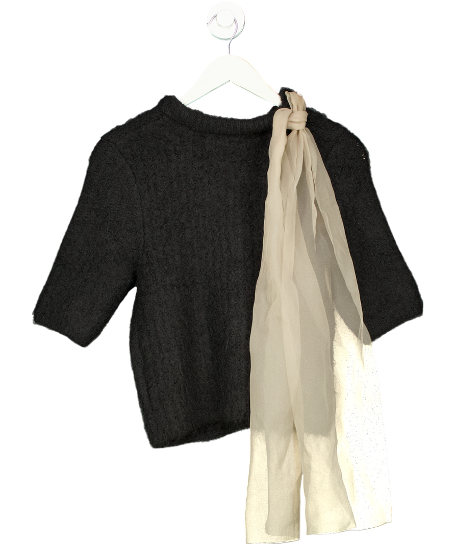 ZARA Black Knit Top With Organza Bow UK M