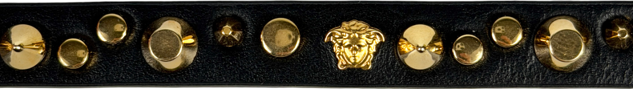 VERSACE Black / Gold Medusa Studded Leather Choker Necklace in Box