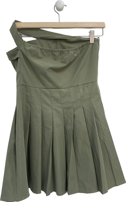 PrettyLittleThing Green Khaki Tailored Bandeau Pleated Shift Dress UK 8