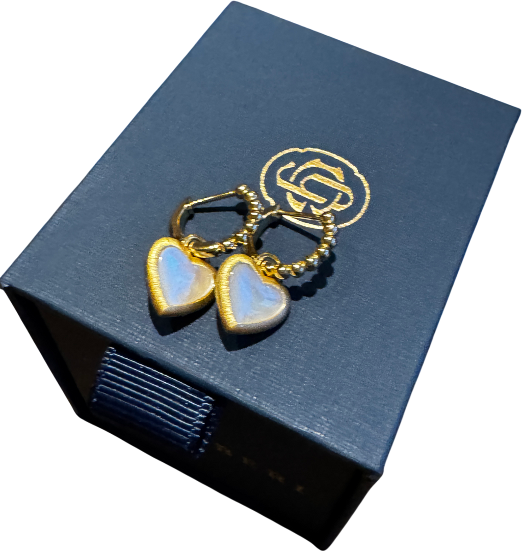 GINGIBERI Yellow Gold Vermeil  & White Mother Of Pearl  Heart Hoop Earrings