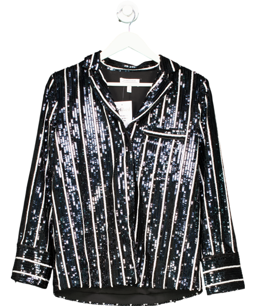 & Other Stories Black Sequin Stripe Shirt UK 6