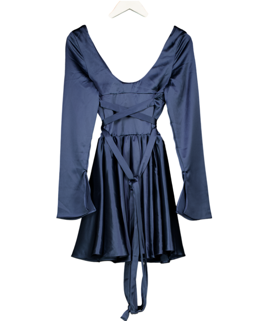 House of CB Dark Blue Dominique Flared-hem Satin Mini Dress UK S