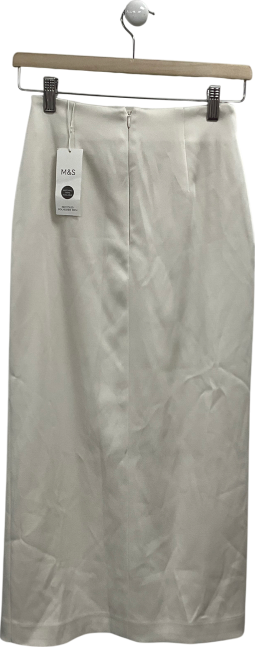 M&S Cream Lined Satin Midi Skirt UK 6