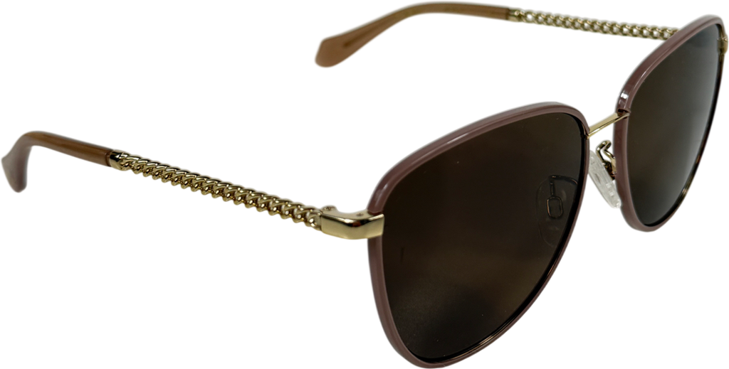 Mohala Brown Leah I Polarised Round Sunglasses Tuscan Rose Chain Temple