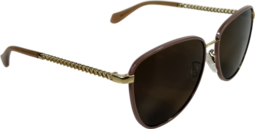 Mohala Brown Leah I Polarised Round Sunglasses Tuscan Rose Chain Temple