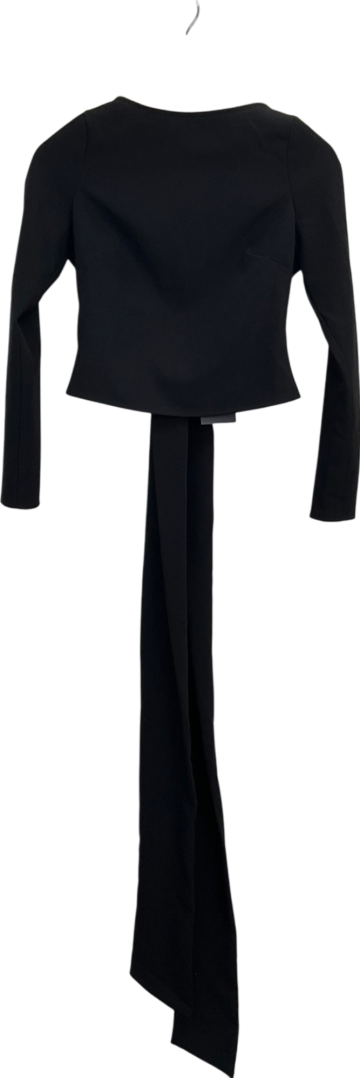 PrettyLittleThing Black Backless Tie Up Long Sleeved Top UK 8