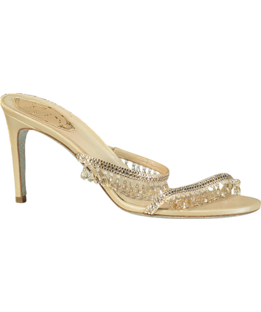 René Caovilla Nude 75mm Crystal-embellished Leather Mules UK 5.5 EU 38.5 👠