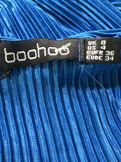 Boohoo Blue Pleated Long Sleeve Top UK 8