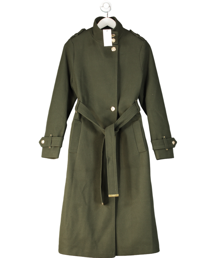 lipsy london Green Funnel Neck Belted Longline Coat UK 8