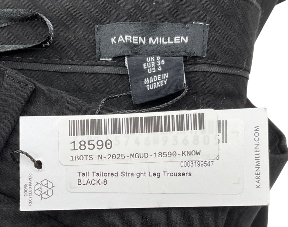 Karen Millen Black Tall Tailored Straight Leg Trousers UK 8