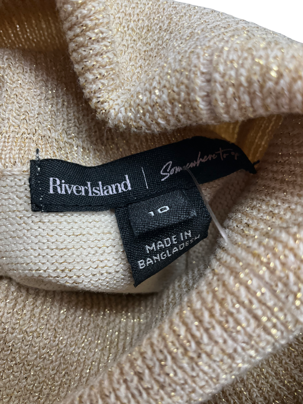 River Island Gold Metallic Roll Neck Top UK 10