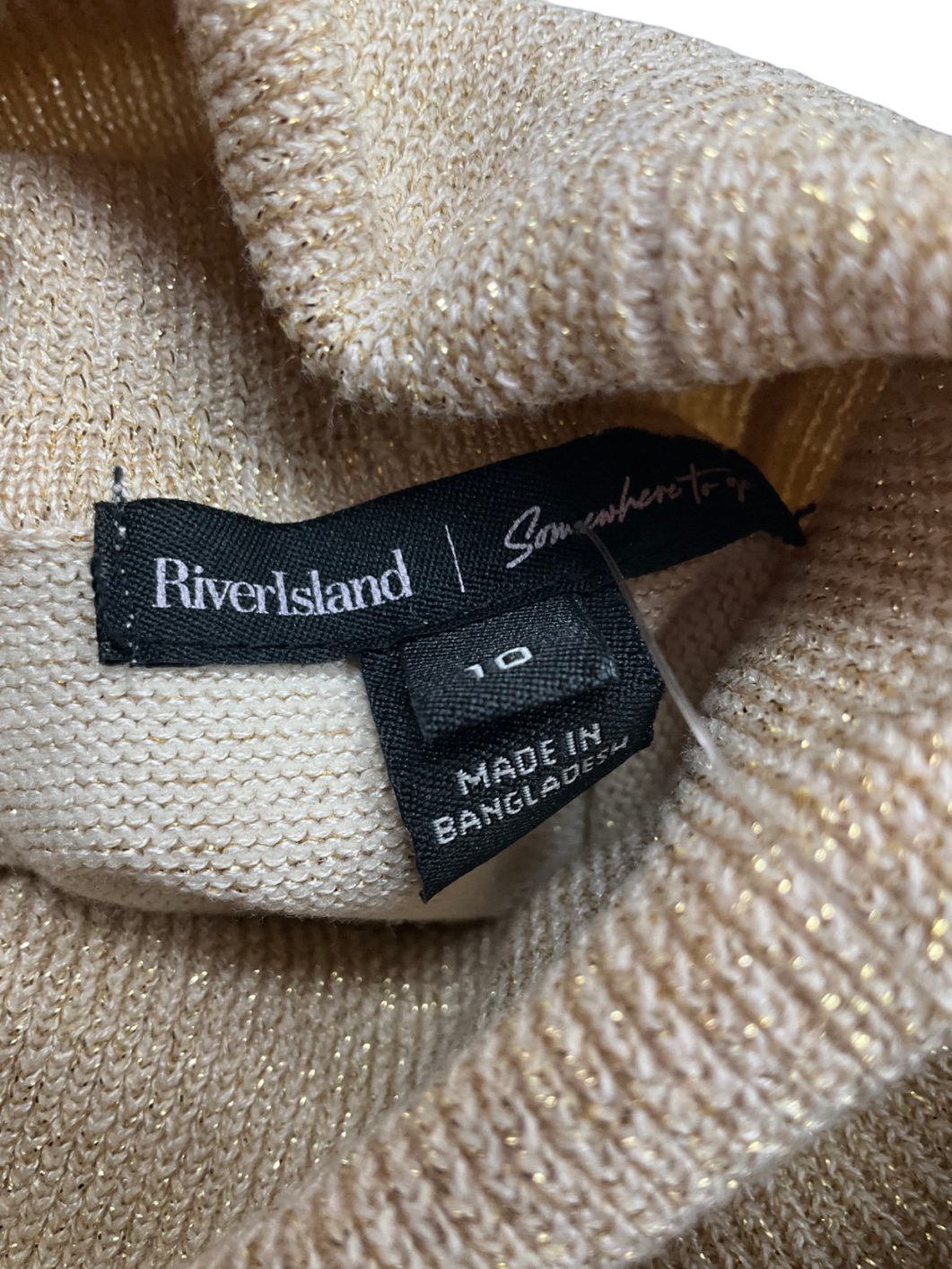 River Island Gold Metallic Roll Neck Top UK 10