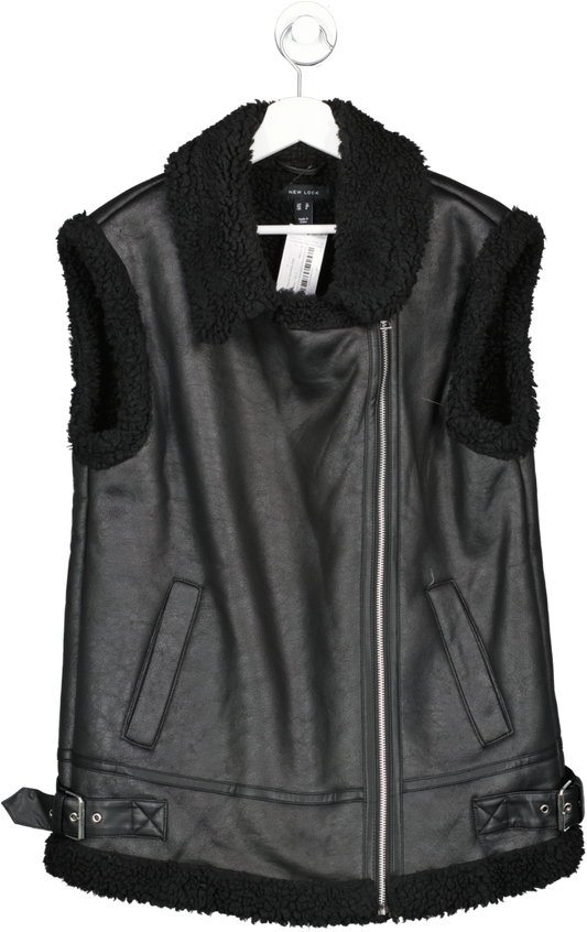 New Look Black Faux Fur Sleeveless Jacket UK 12