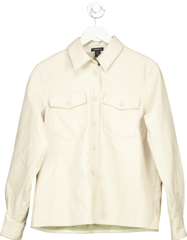 Karen Millen Cream Faux Leather Pocket Detail Shirt UK 6