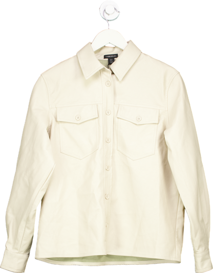 Karen Millen Cream Faux Leather Pocket Detail Shirt UK 6