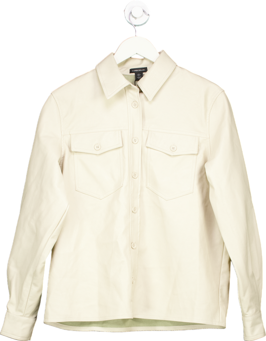 Karen Millen Cream Faux Leather Pocket Detail Shirt UK 6