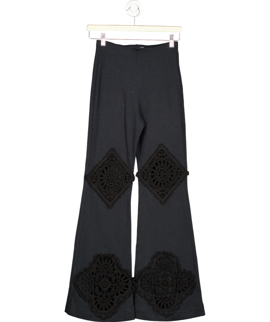 Acne Studios Black Crochet Trimmed Cotton Flare Trousers UK XS